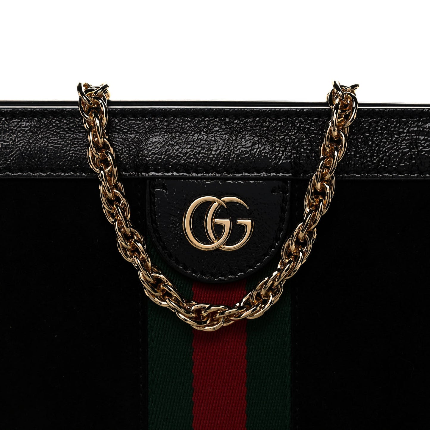 Suede Patent GG Web Small Ophidia Chain Shoulder Bag Black