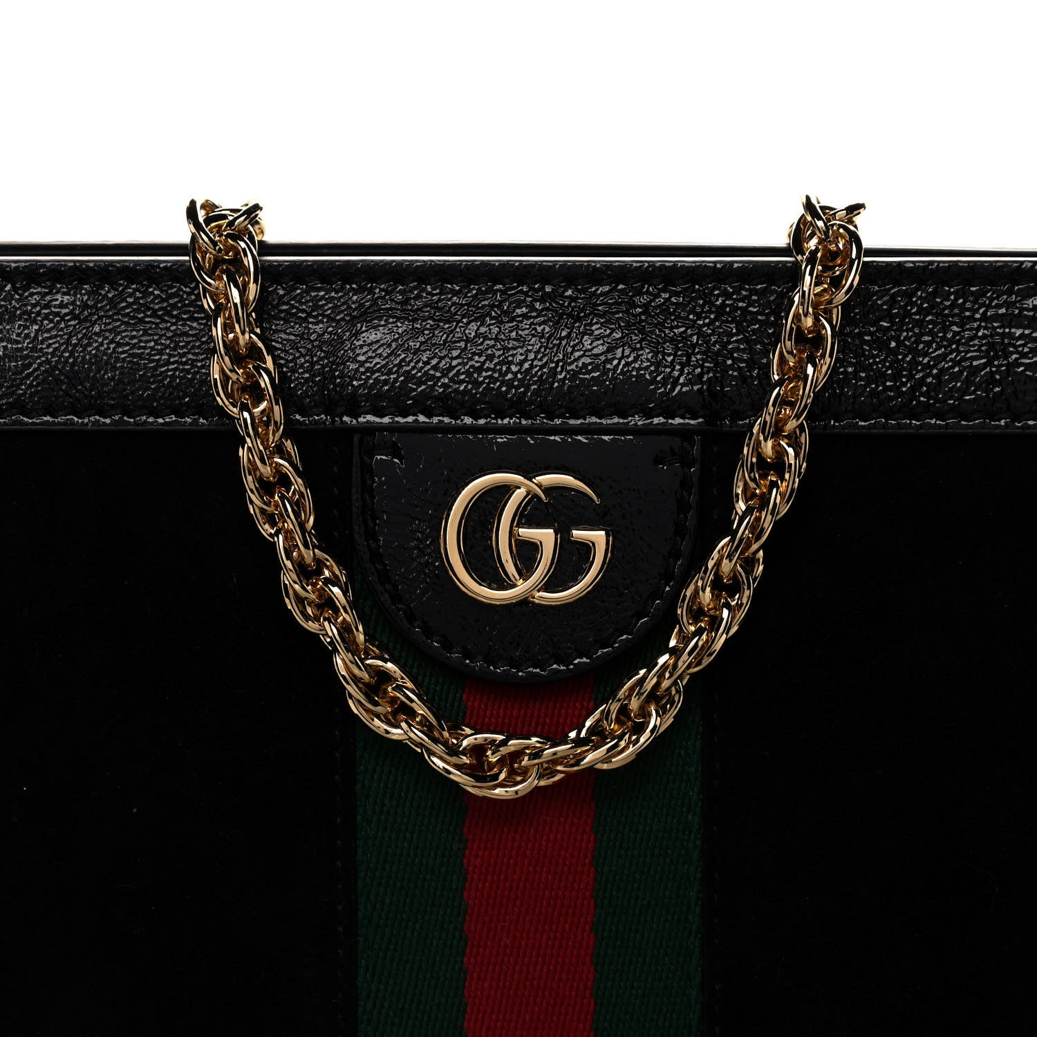Gucci Suede Patent GG Web Small Ophidia Chain Shoulder Bag Black 12 of 14
