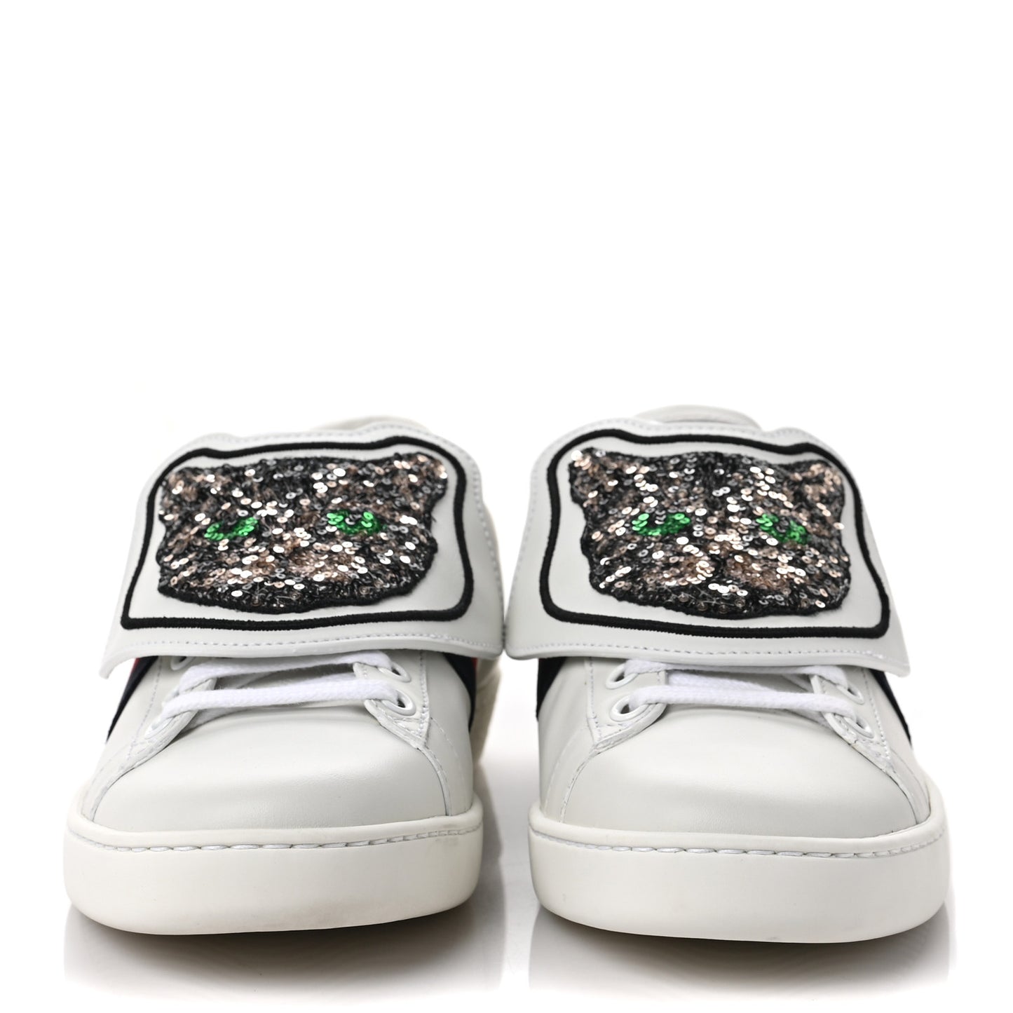 Calfskin Sequins Web Cat Womens Ace Sneakers 36.5 White