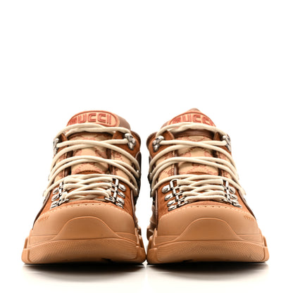 Gucci X SEGA Suede Calfskin GG Monogram Mens Flashtrek Sneakers 10 New Cuir Beige Ruggine 3 of 13