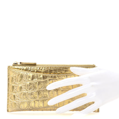 Chanel Metallic Calfskin Crocodile Embossed Cocodile Zip Pouch Gold 2 of 8