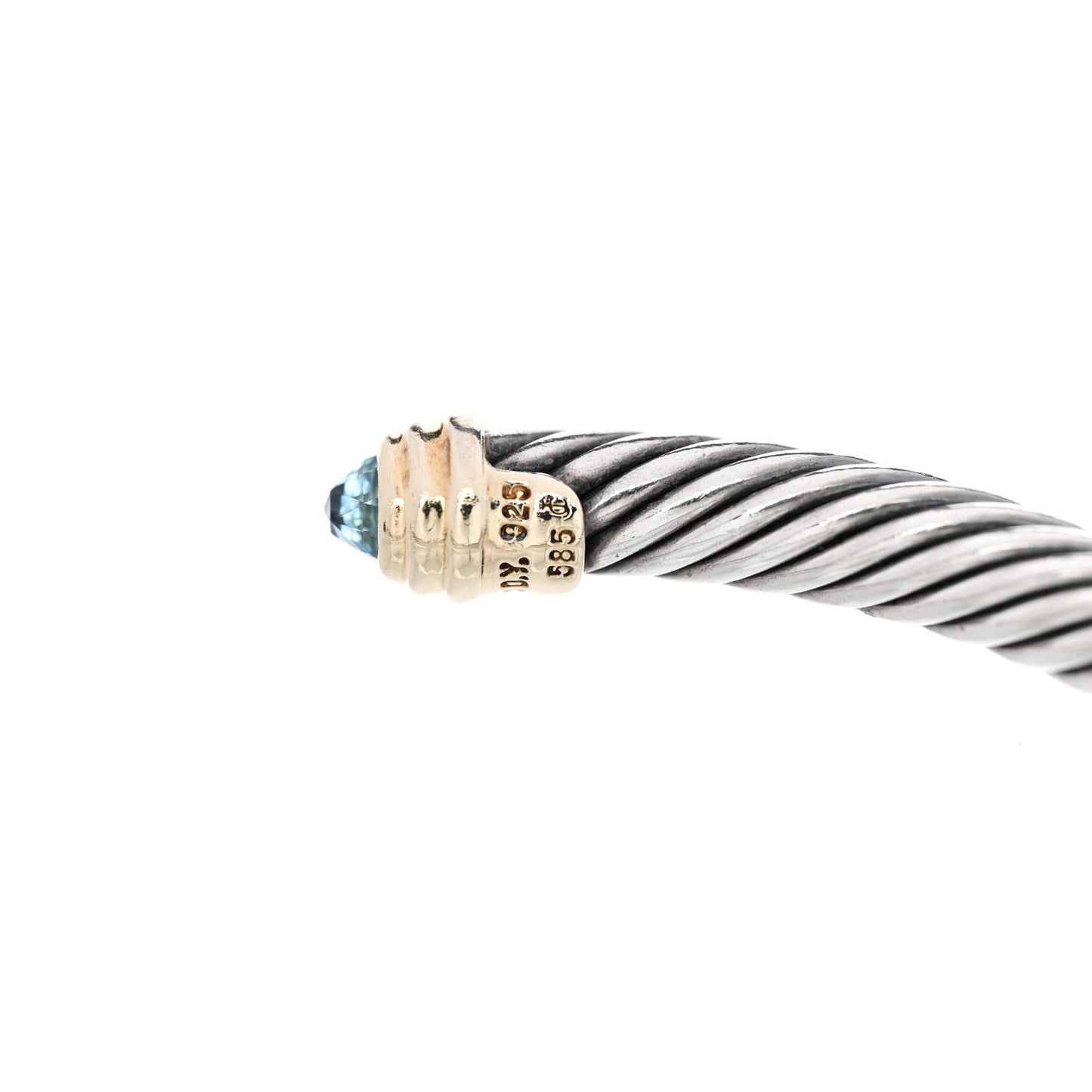 Sterling Silver 14K Yellow Gold Blue Topaz 5mm Cable Classics Petite Color Bracelet