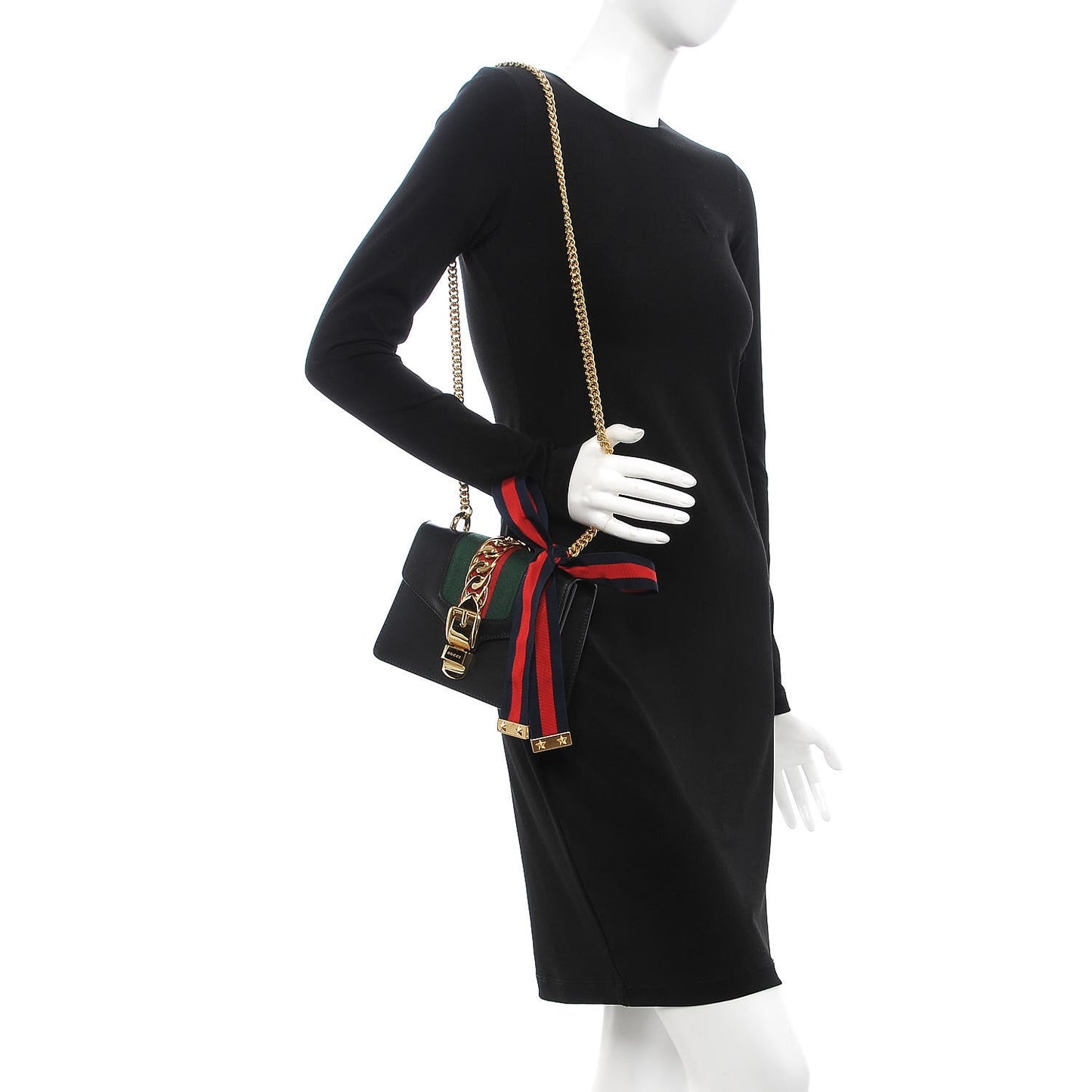 Calfskin Mini Sylvie Chain Shoulder Bag Black