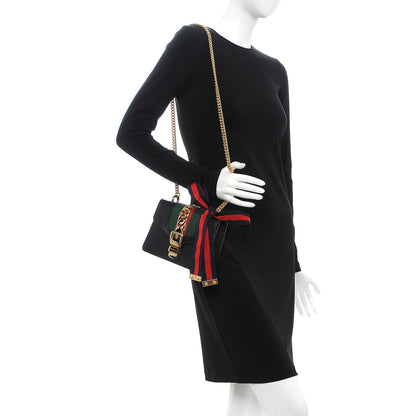Gucci Calfskin Mini Sylvie Chain Shoulder Bag Black 2 of 8
