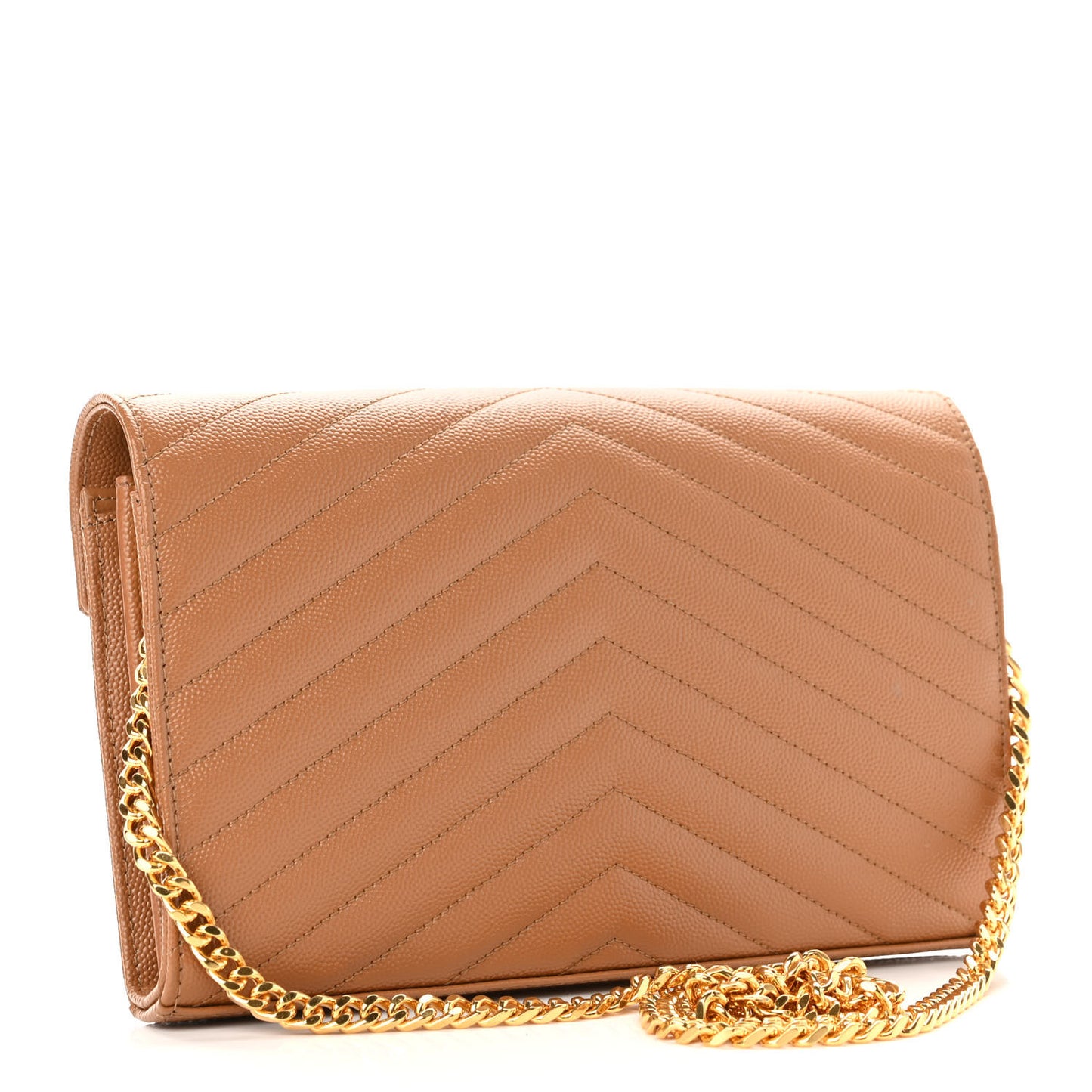 Grain De Poudre Matelasse Chevron Monogram Chain Wallet Natural Dark