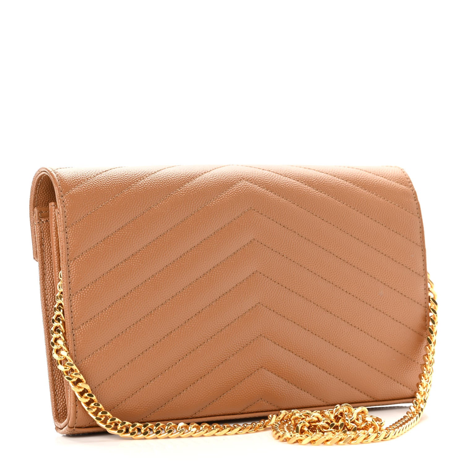Saint Laurent Grain De Poudre Matelasse Chevron Monogram Chain Wallet Natural Dark 3 of 10