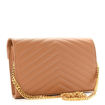 Saint Laurent Grain De Poudre Matelasse Chevron Monogram Chain Wallet Natural Dark 3 of 10