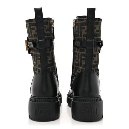 Fendi Vitello Fabric Jacquard FF Fendigraphy 50mm Biker Boots 38 Black Tobacco 4 of 10