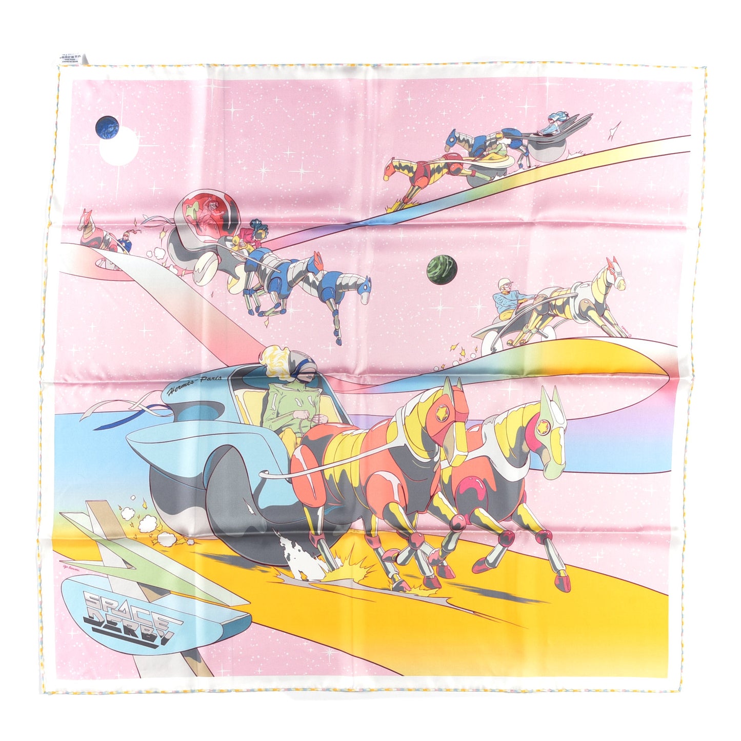 Silk Space Derby Scarf 90 Rose Pale Ciel Jaune