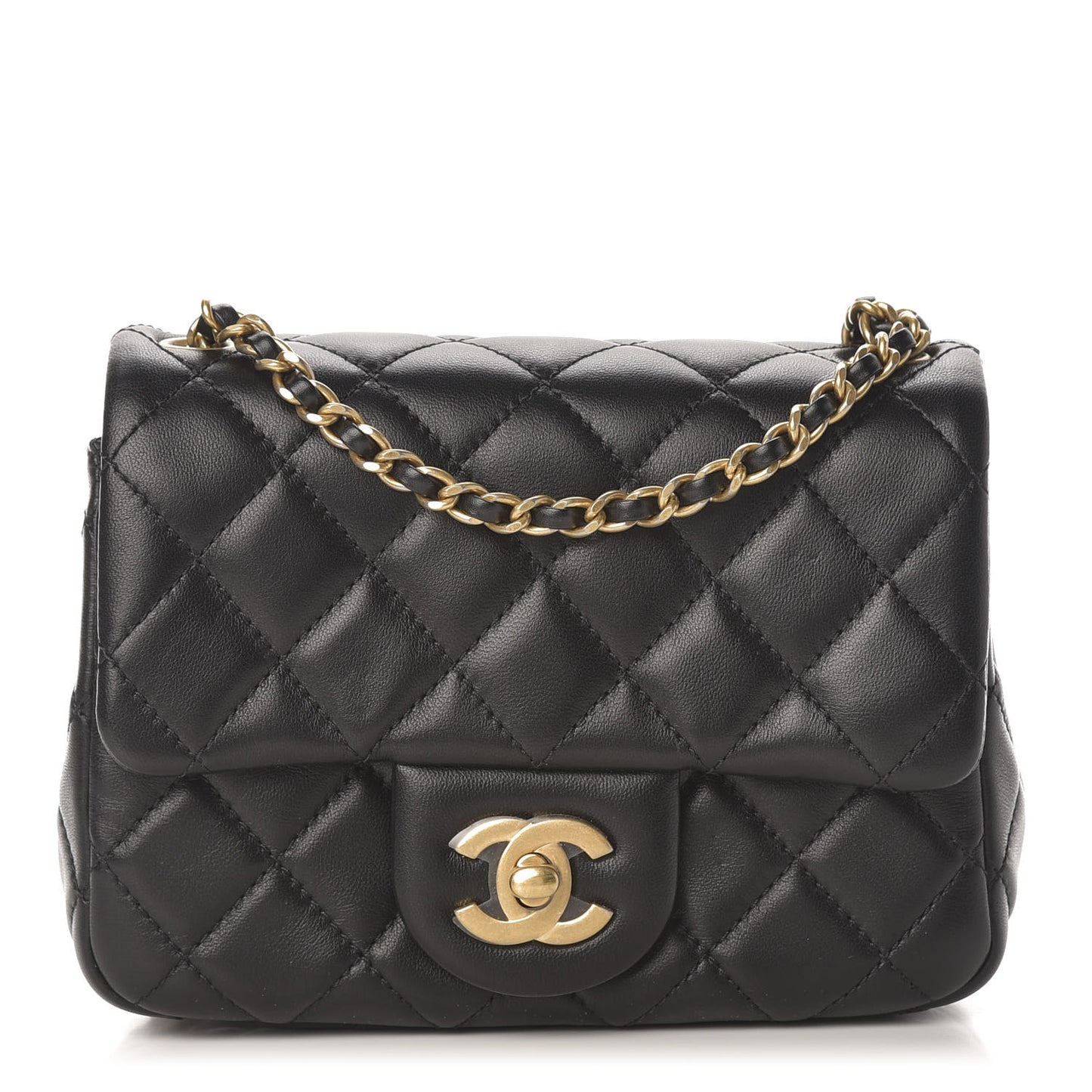 Lambskin Quilted Mini Pearl Crush Flap Black