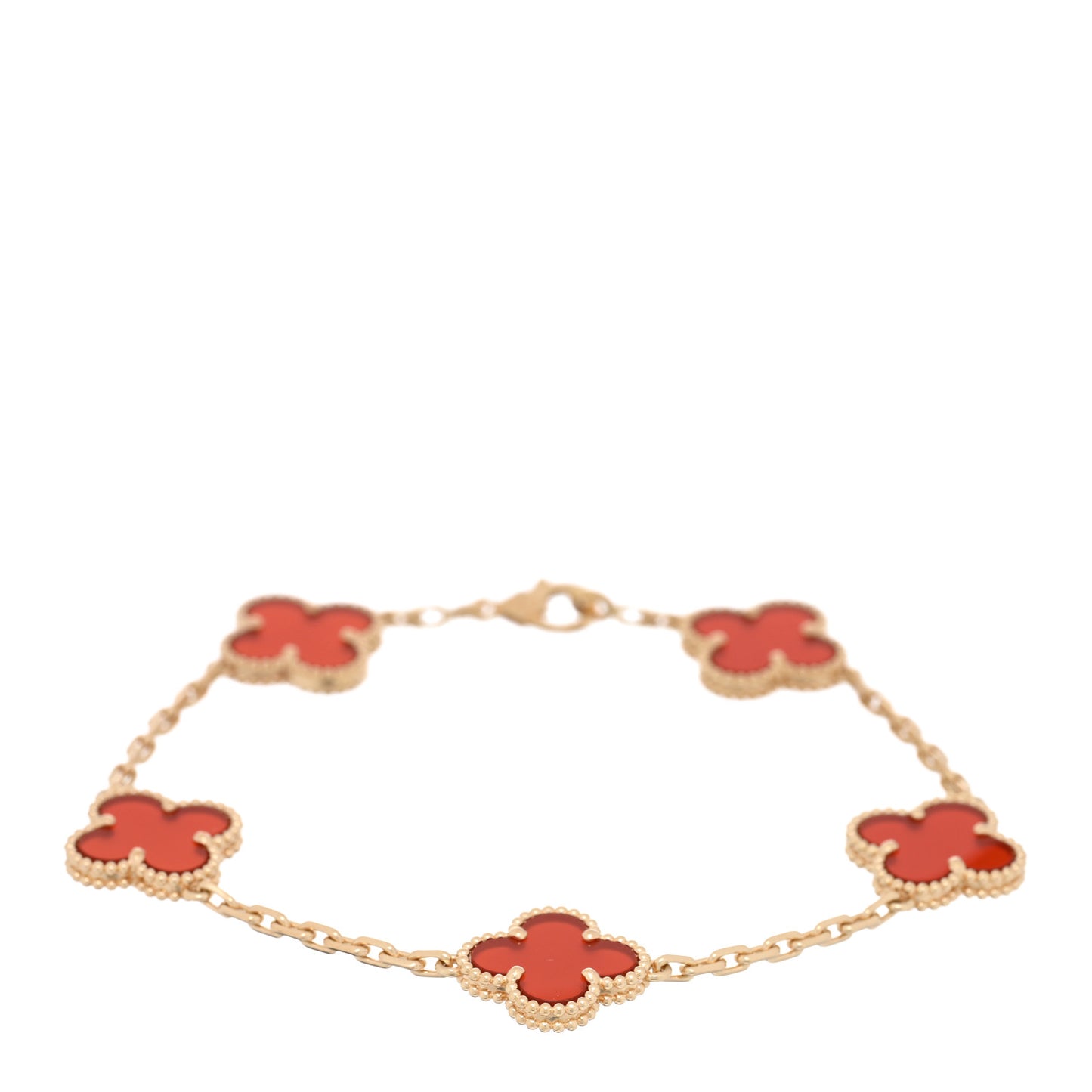 18K Yellow Gold Carnelian 5 Motifs Vintage Alhambra Bracelet