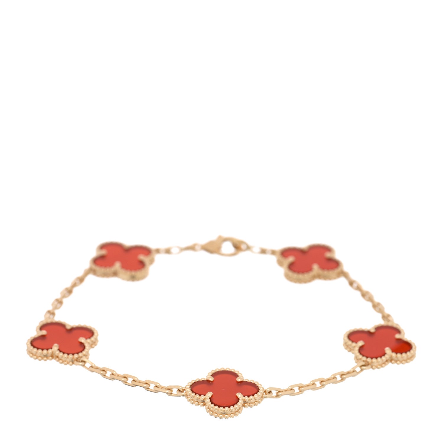 Van Cleef & Arpels 18K Yellow Gold Carnelian 5 Motifs Vintage Alhambra Bracelet 1 of 4