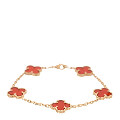 Van Cleef & Arpels 18K Yellow Gold Carnelian 5 Motifs Vintage Alhambra Bracelet 1 of 4
