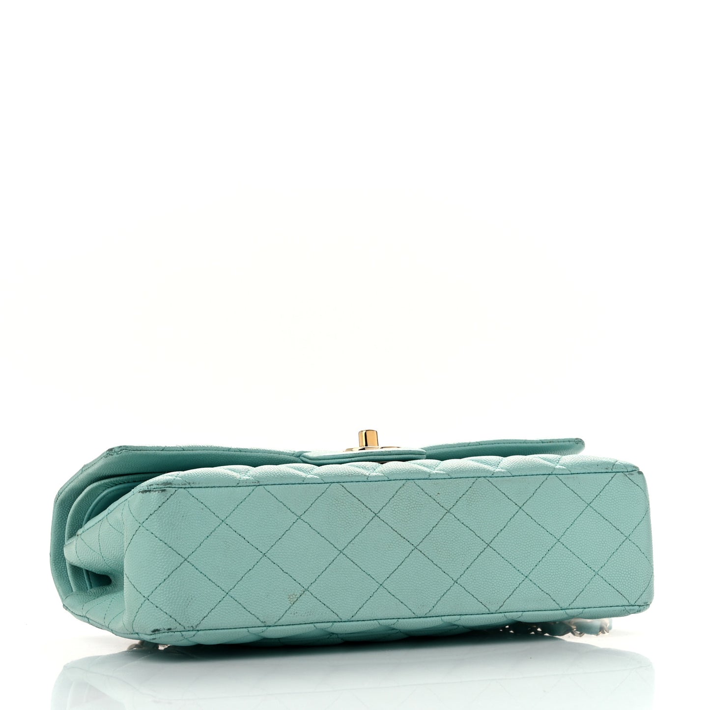 Caviar Quilted Medium Double Flap Light Blue