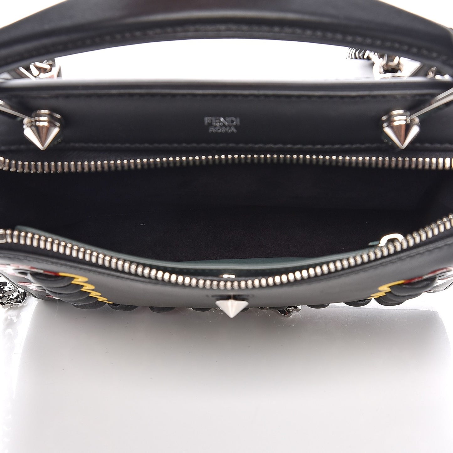 Vitello Baltico Shiny Nappa Lace Up Floral Small Dotcom Click Chain Satchel Black