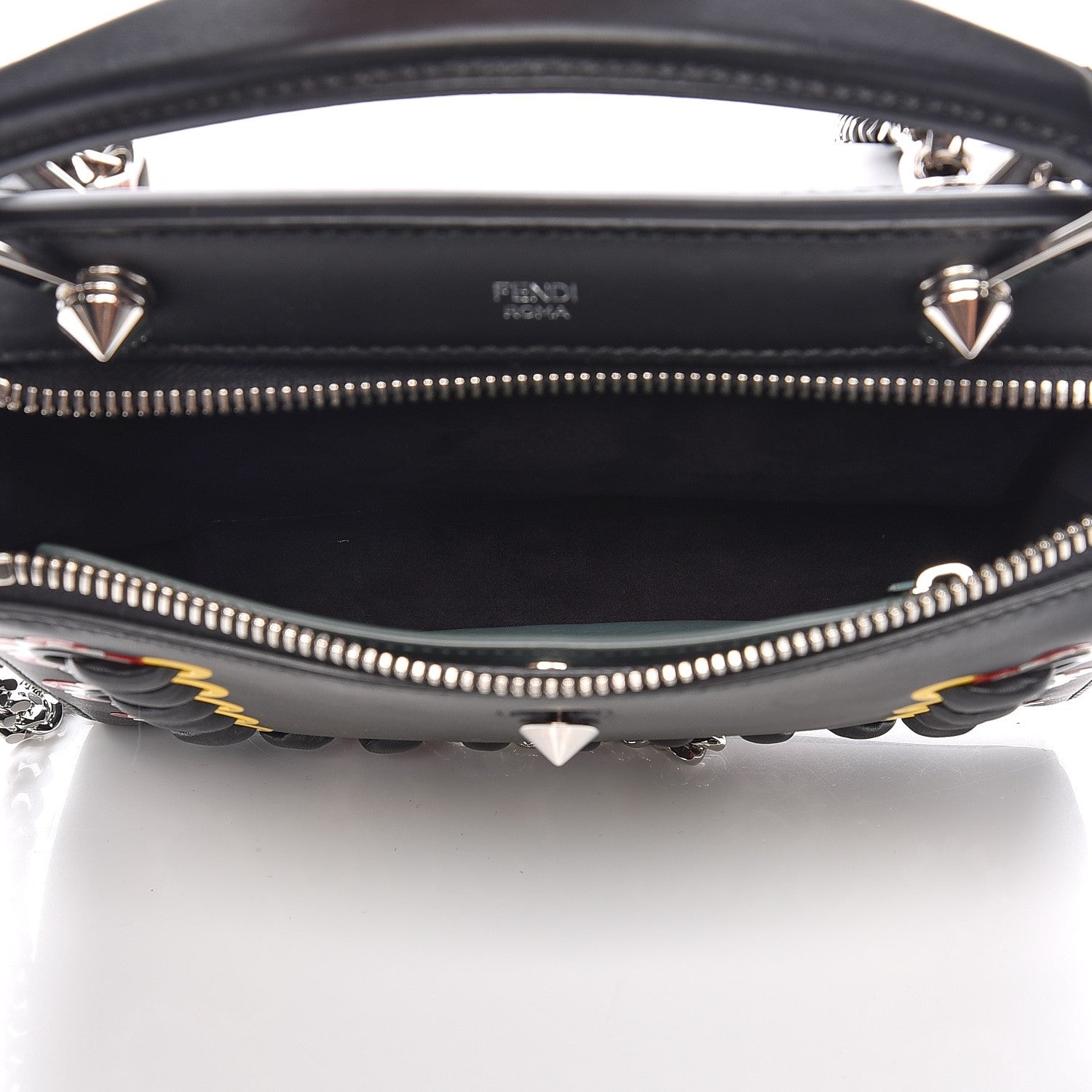Fendi Vitello Baltico Shiny Nappa Lace Up Floral Small Dotcom Click Chain Satchel Black 6 of 9