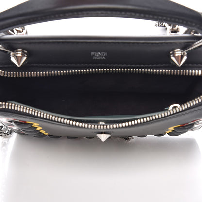 Fendi Vitello Baltico Shiny Nappa Lace Up Floral Small Dotcom Click Chain Satchel Black 6 of 9