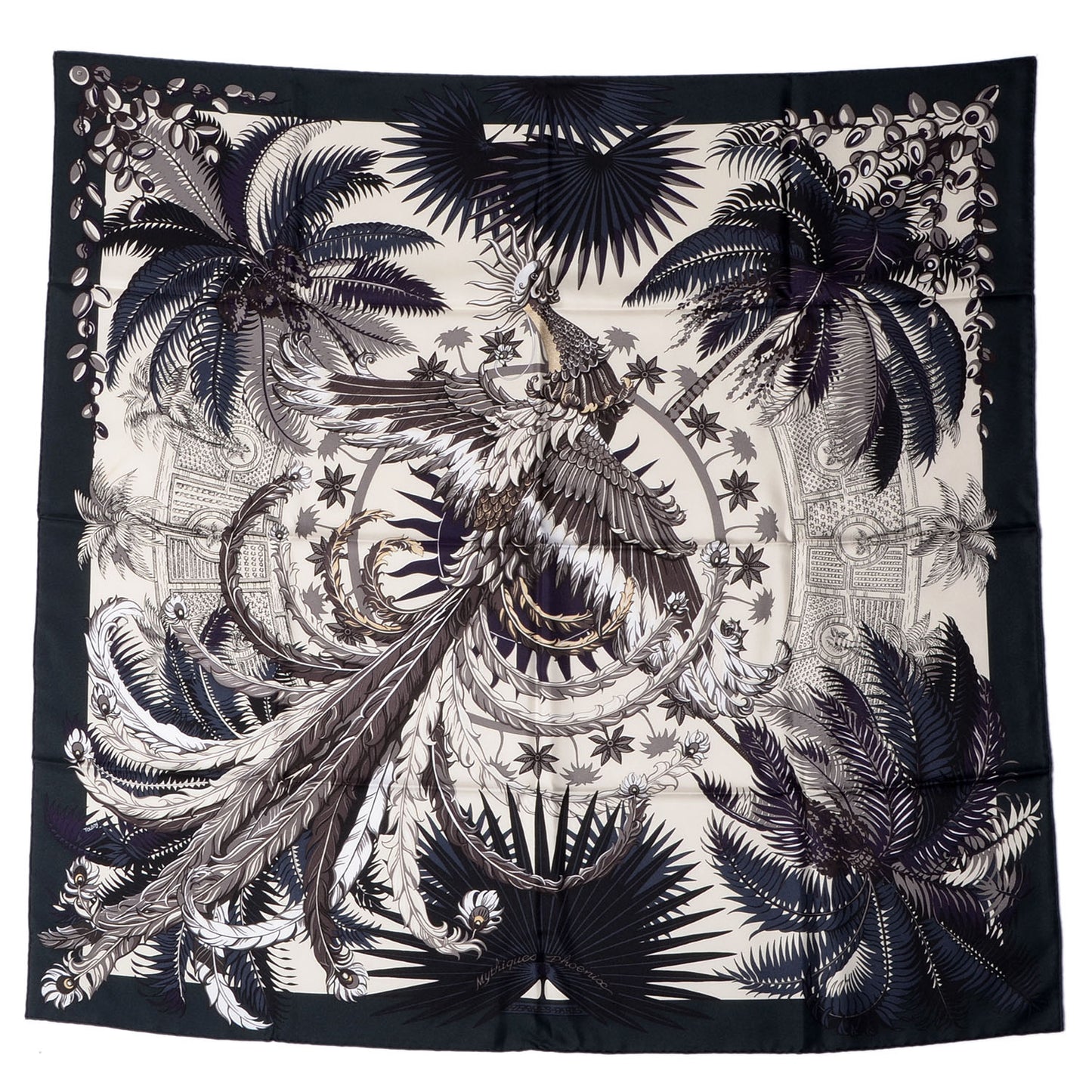 Silk Mythiques Phoenix Scarf 90 Vert Anthracite Vanille Auberg