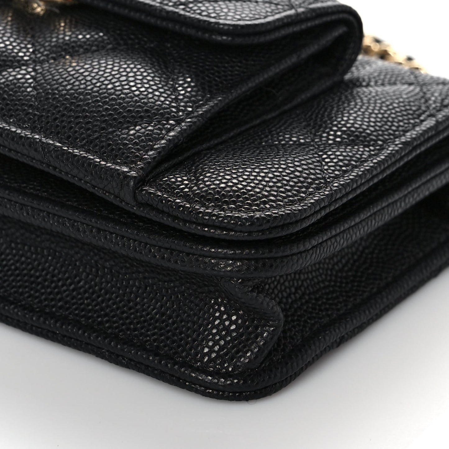 Caviar Quilted Pocket Twins Clutch With Chain Black