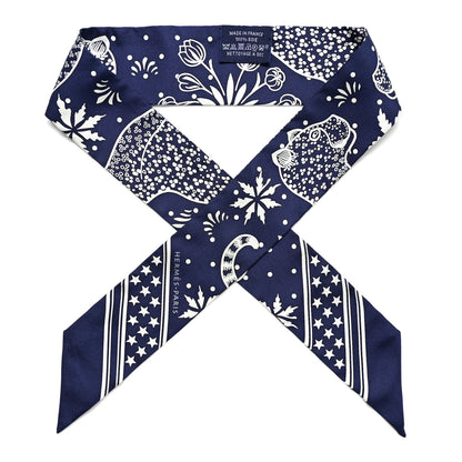 Hermes Silk Les Leopards Twilly Marine White 1 of 4