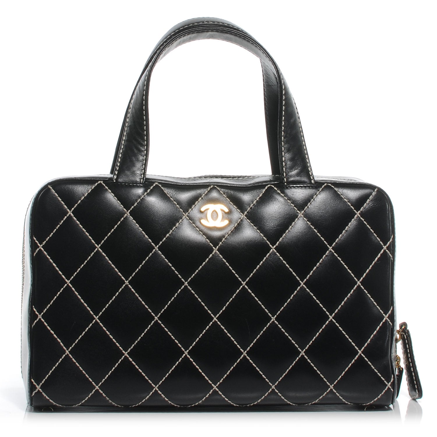 Chanel Leather Diamond Stitch Surpique Handbag Black 1 of 7