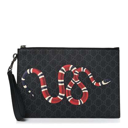Gucci GG Supreme Monogram Kingsnake Zip Wristlet Pouch Black Grey 1 of 7