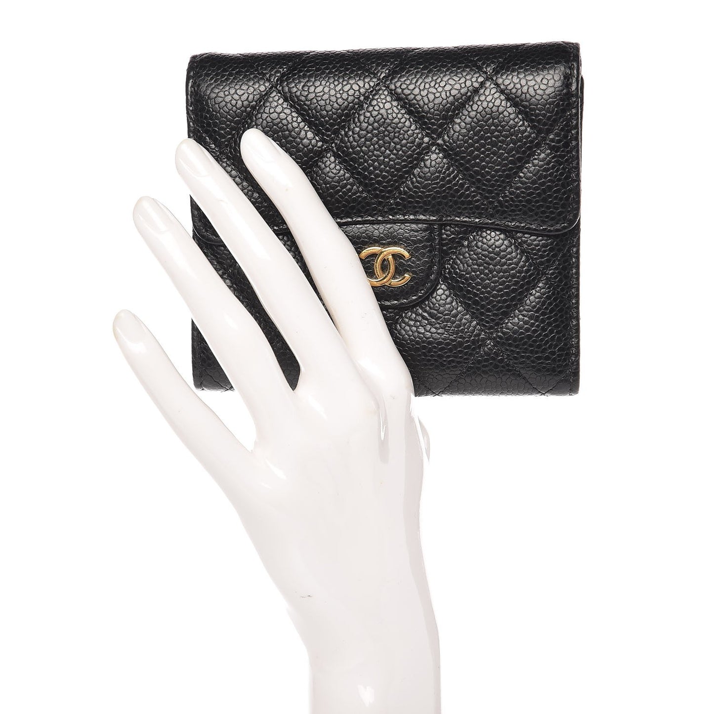 Caviar Quilted Compact Flap Wallet Black