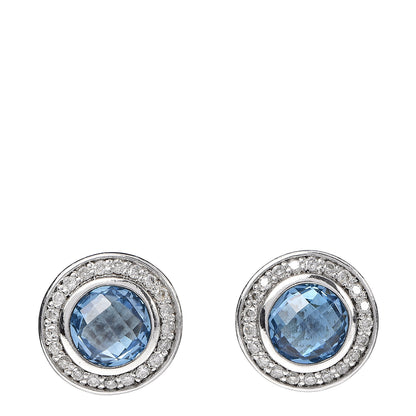 David Yurman Sterling Silver Blue Topaz Diamond 6mm Cerise Earrings 1 of 4