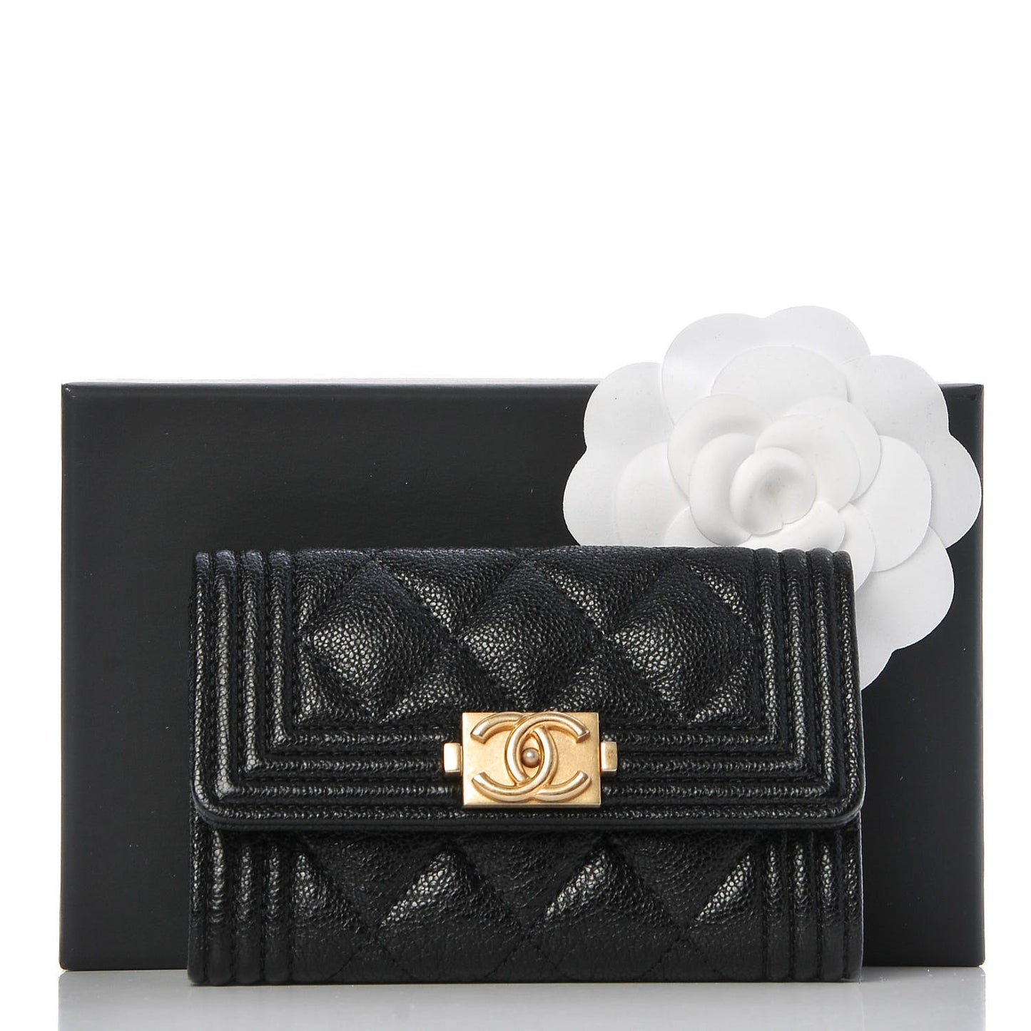 Caviar Quilted Boy Flap Card Holder Black