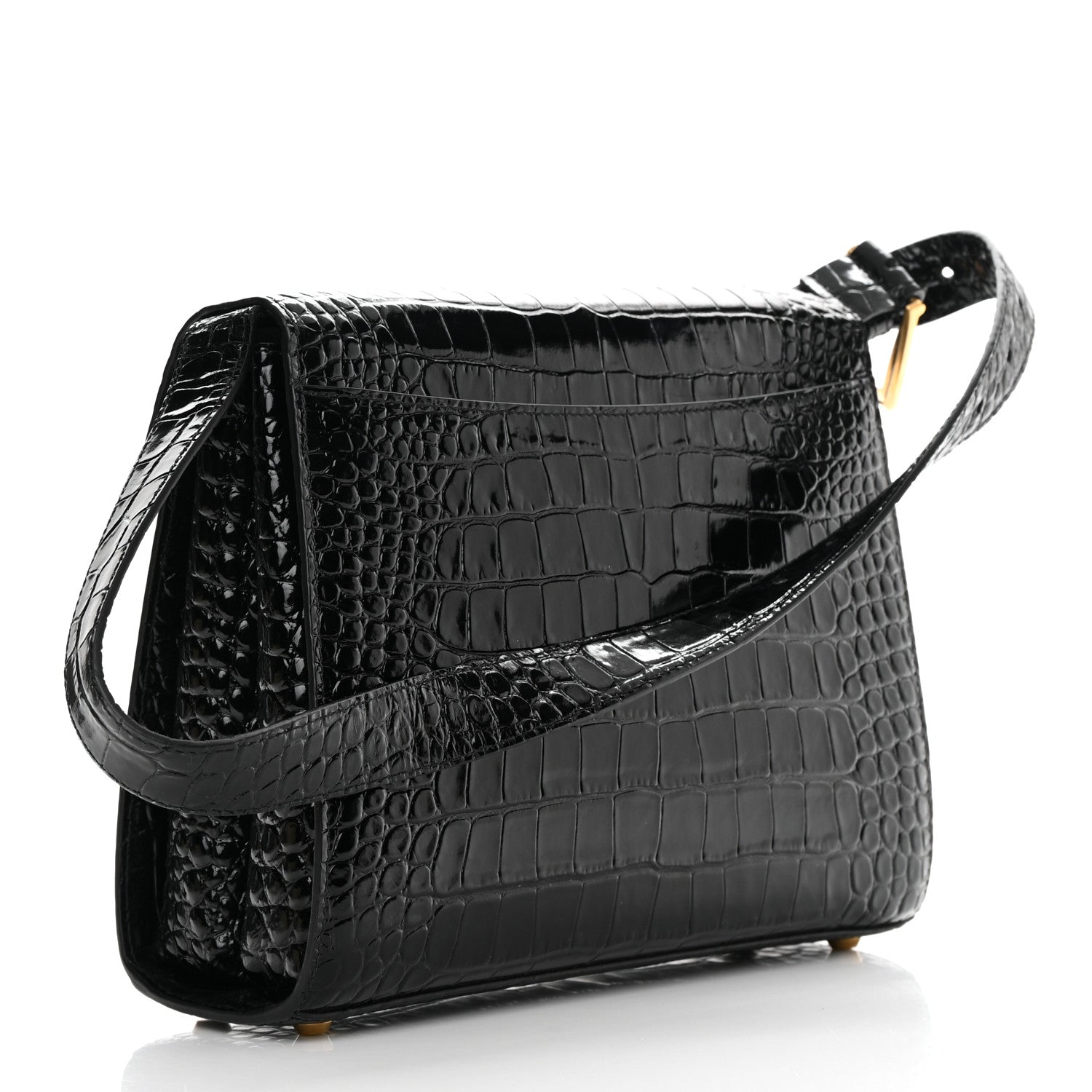 Balenciaga Shiny Calfskin Graffiti Logo Crocodile Embossed Medium Ghost Shoulder Bag Black White 3 of 13
