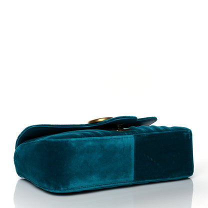 Gucci Velvet Matelasse Small GG Marmont Shoulder Bag Pavone Cyan 4 of 10