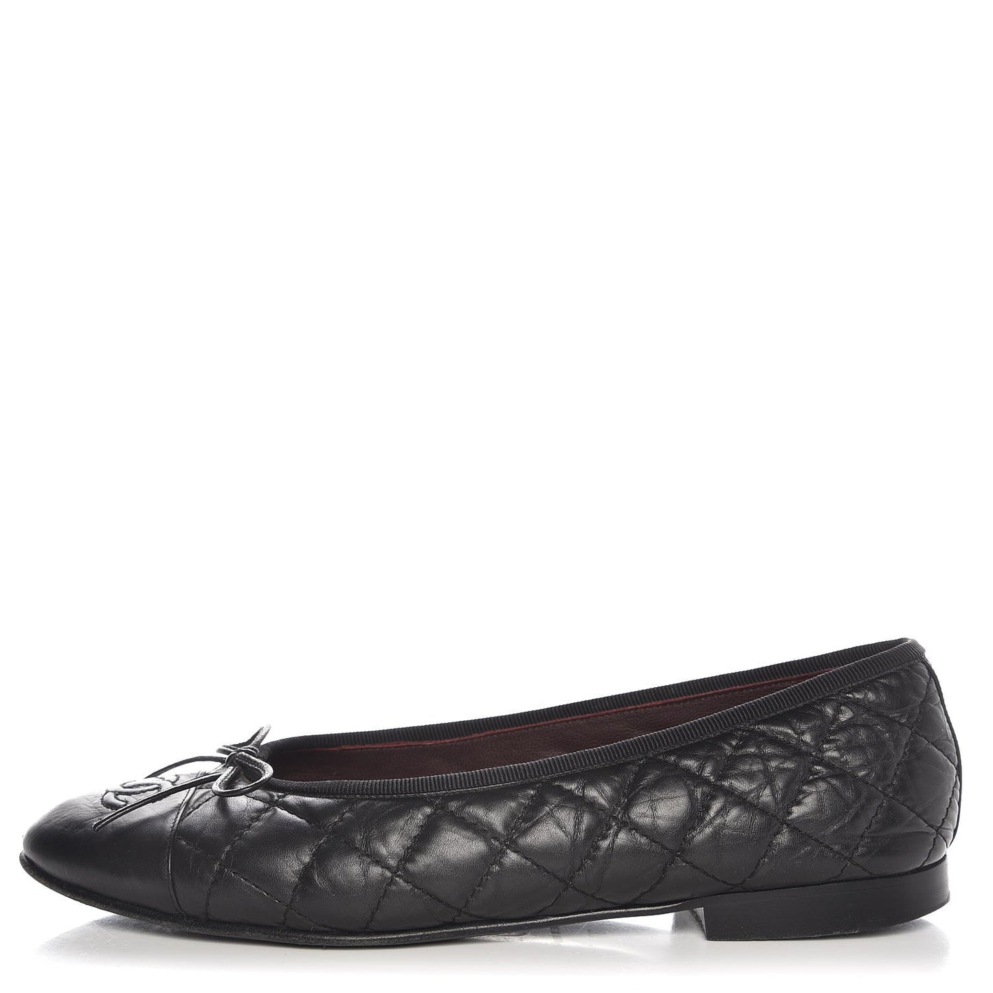Aged Calfskin Quilted Cap Toe Ballerina Flats 37 Black