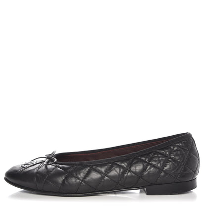 Chanel Aged Calfskin Quilted Cap Toe Ballerina Flats 37 Black 1 of 11