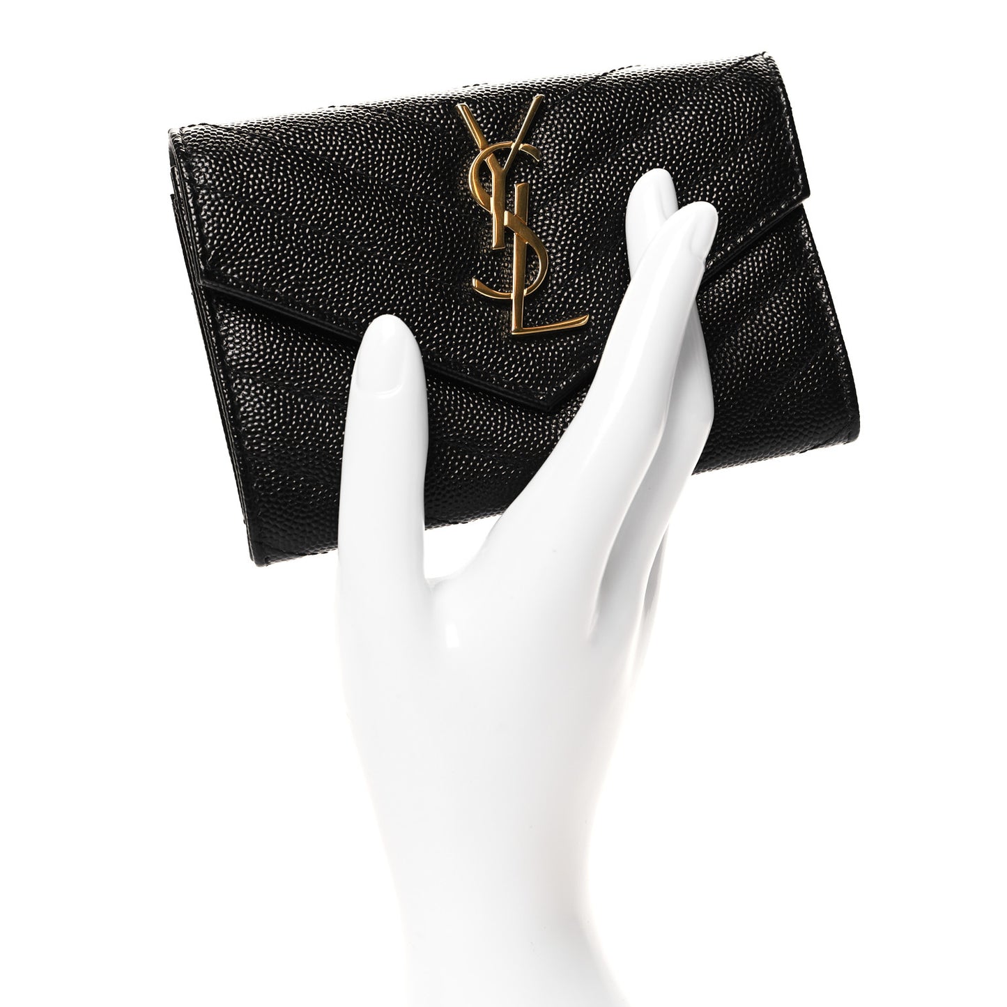 Grain De Poudre Matelasse Chevron Small Monogram Envelope Wallet Black