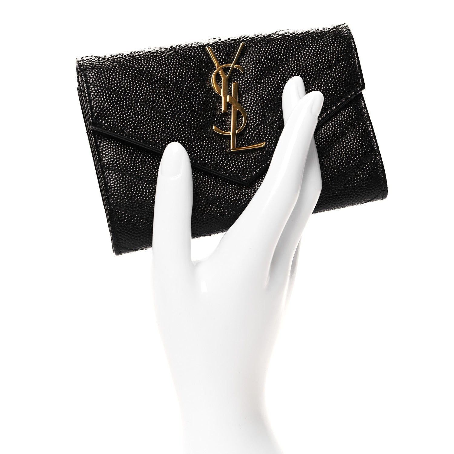 Saint Laurent Grain De Poudre Matelasse Chevron Small Monogram Envelope Wallet Black 2 of 8