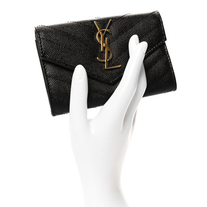 Saint Laurent Grain De Poudre Matelasse Chevron Small Monogram Envelope Wallet Black 2 of 8