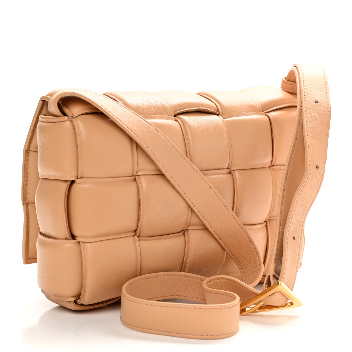 Nappa Maxi Intreccio Padded Cassette Crossbody Bag Almond