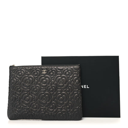 Chanel Goatskin Camellia Embossed Medium Cosmetic Case Dark Grey 9 of 9
