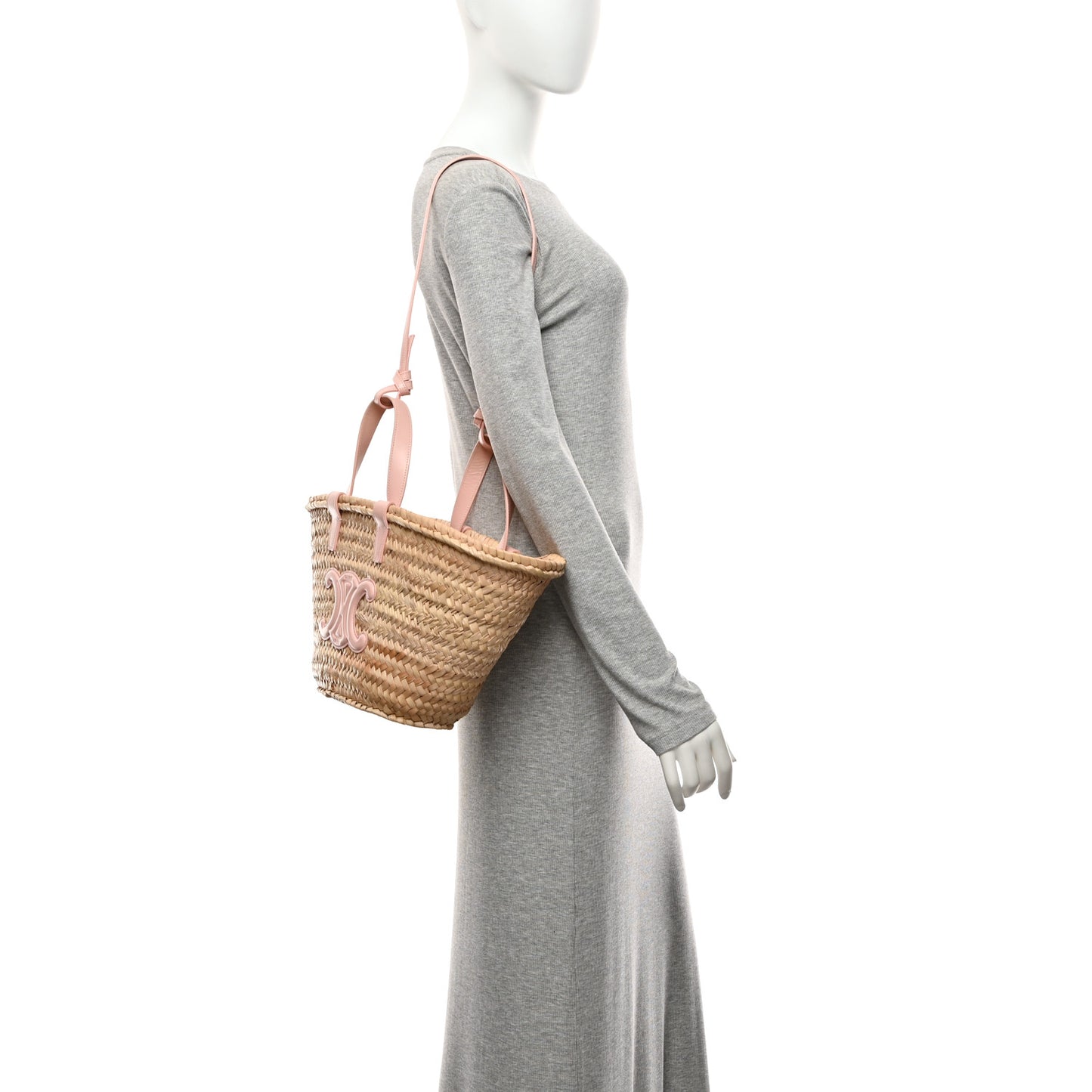 Raffia Calfskin Triomphe Teen Panier Vintage Pink