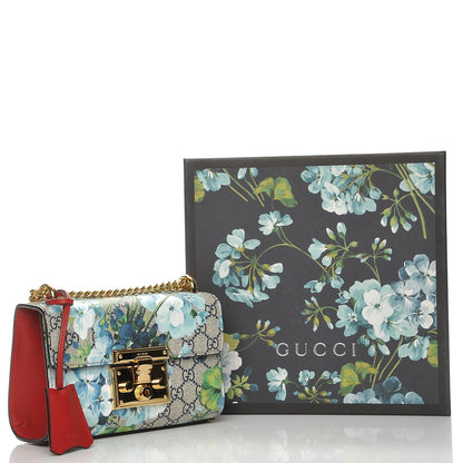 Gucci GG Supreme Monogram Blooms Small Padlock Shoulder Bag Beige Blue Navy Hibiscus Red 7 of 8