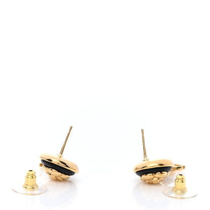 Chanel Metal Lambskin Camellia CC Drop Earrings Gold Black 3 of 5