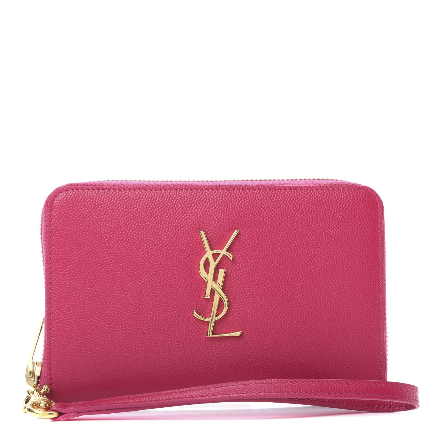 Saint Laurent Grain De Poudre Monogram Zip Around Wristlet Lipstick Fuchsia 1 of 9