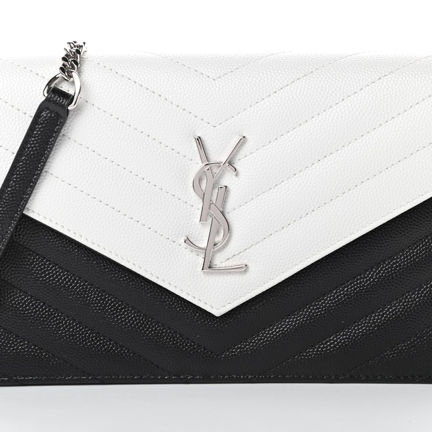 Grain De Poudre Matelasse Chevron Monogram Envelope Chain Wallet Pearl White Black