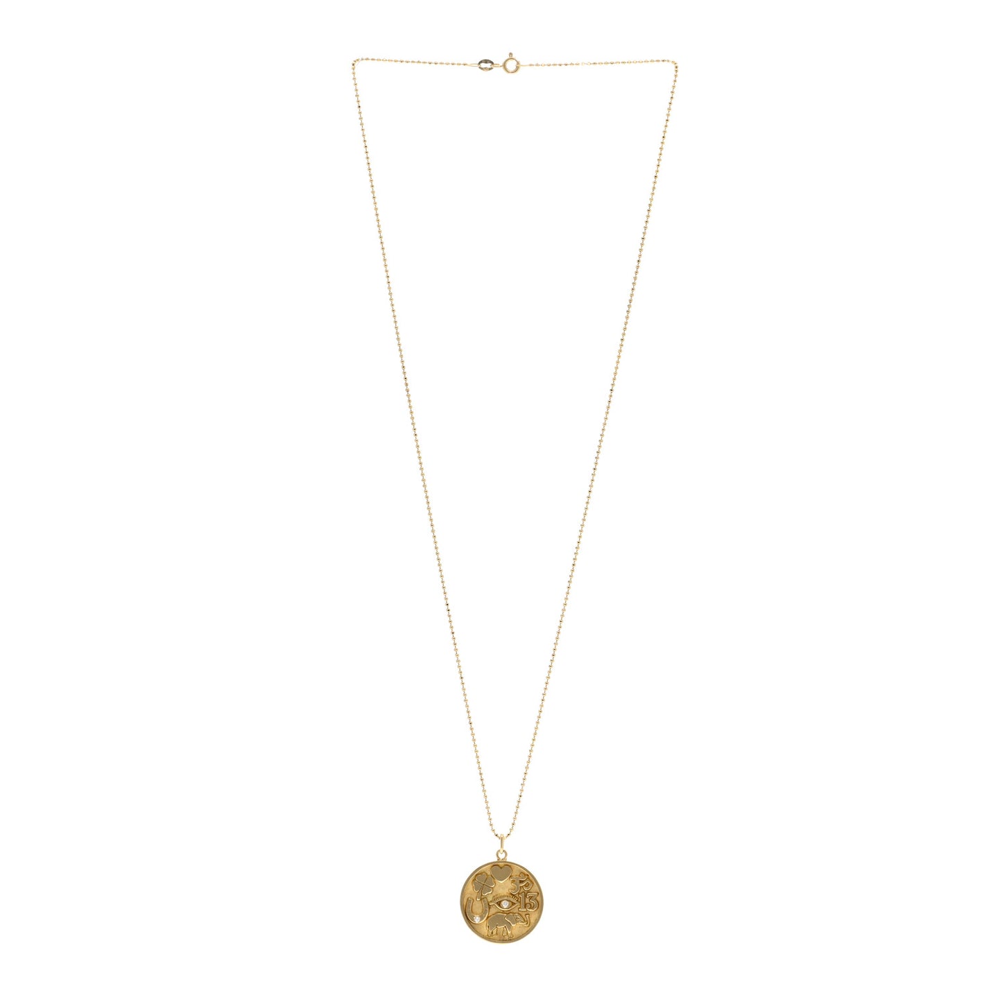18K Yellow Gold Diamond Good Luck Pendant Necklace