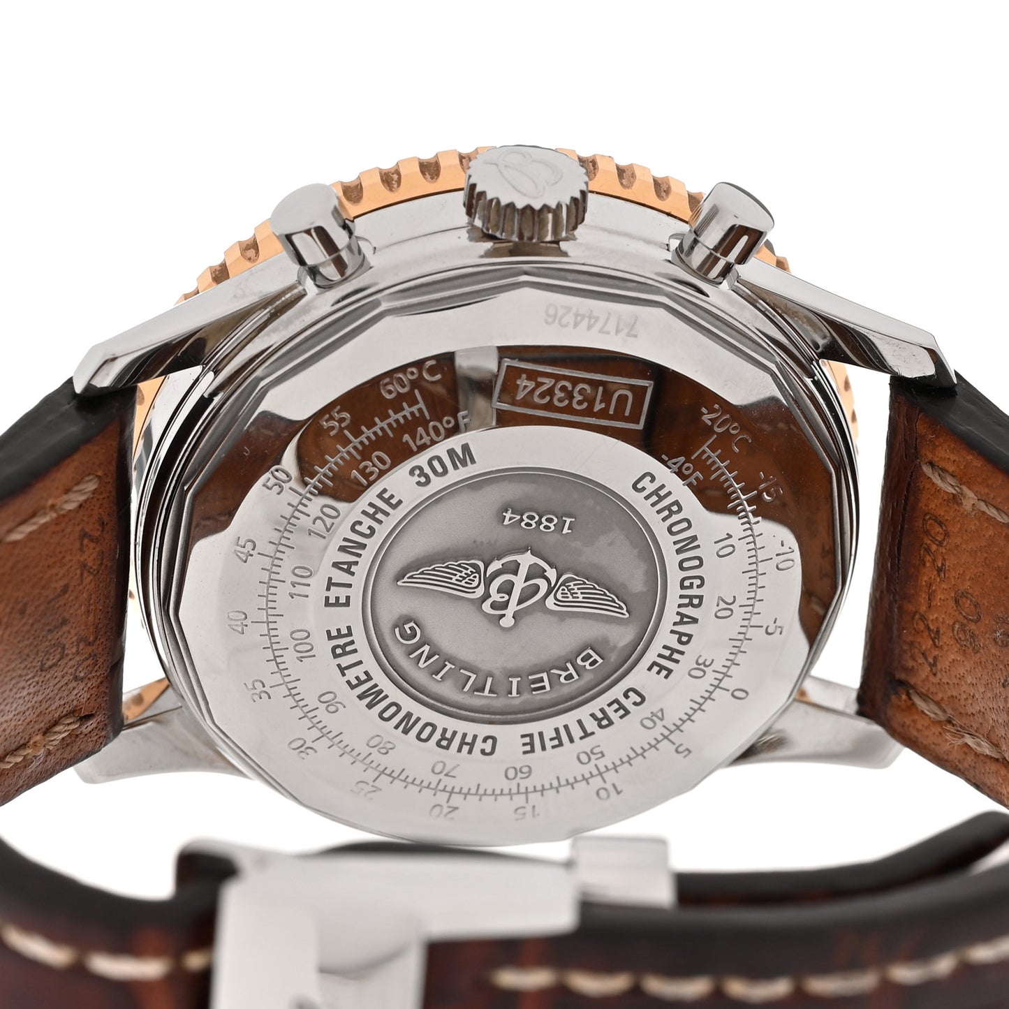 Stainless Steel 18K Rose Gold Alligator 41mm Navitimer Chronograph Automatic Watch Black U13324
