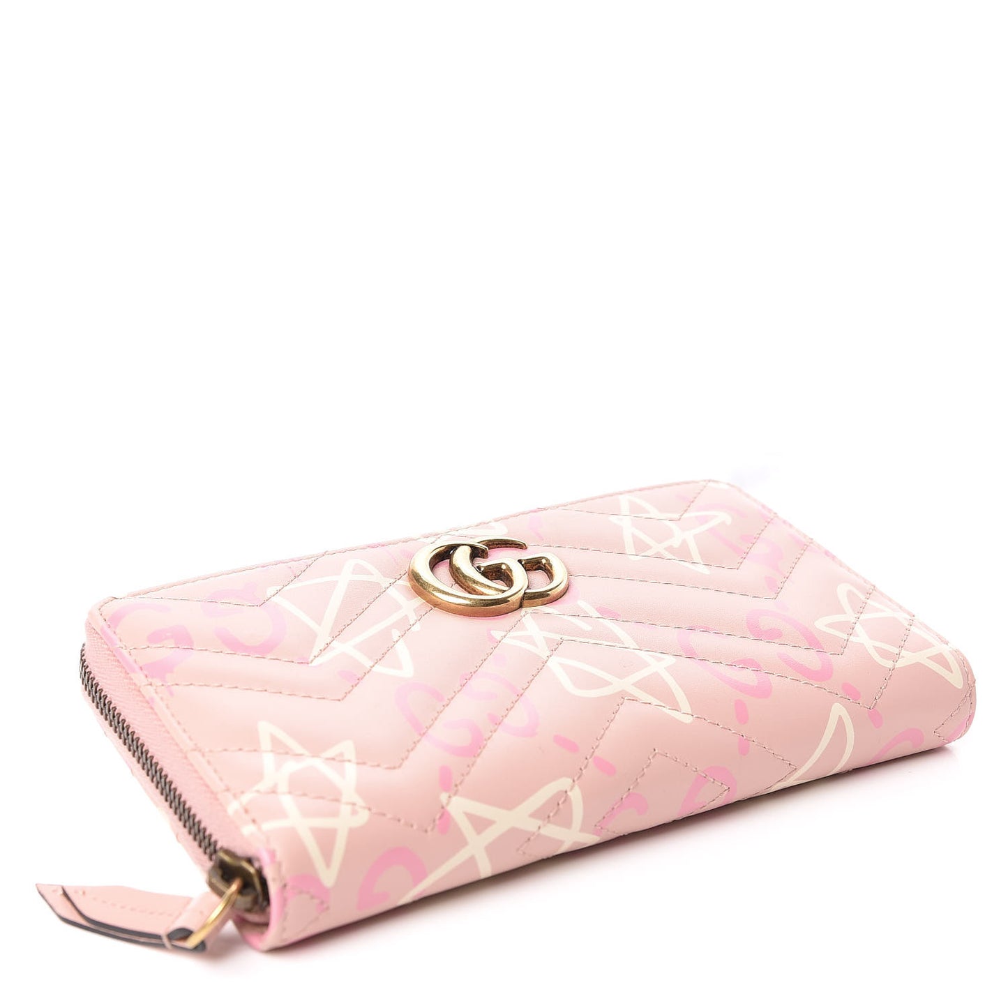 Calfskin Matelasse GucciGhost GG Marmont Zip Around Wallet Perfect Pink Rosa Ivory