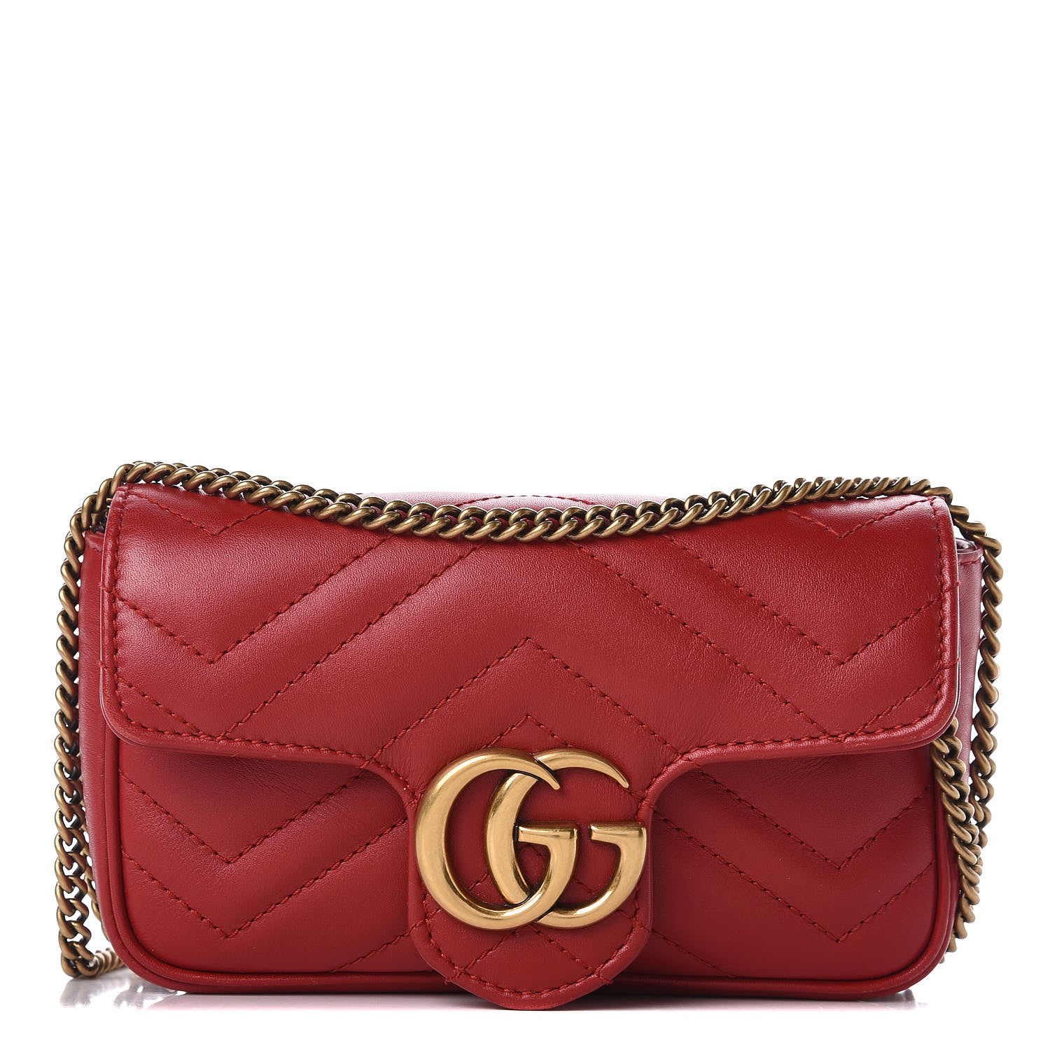 Gucci Calfskin Matelasse Super Mini GG Marmont Shoulder Bag Hibiscus Red 1 of 11