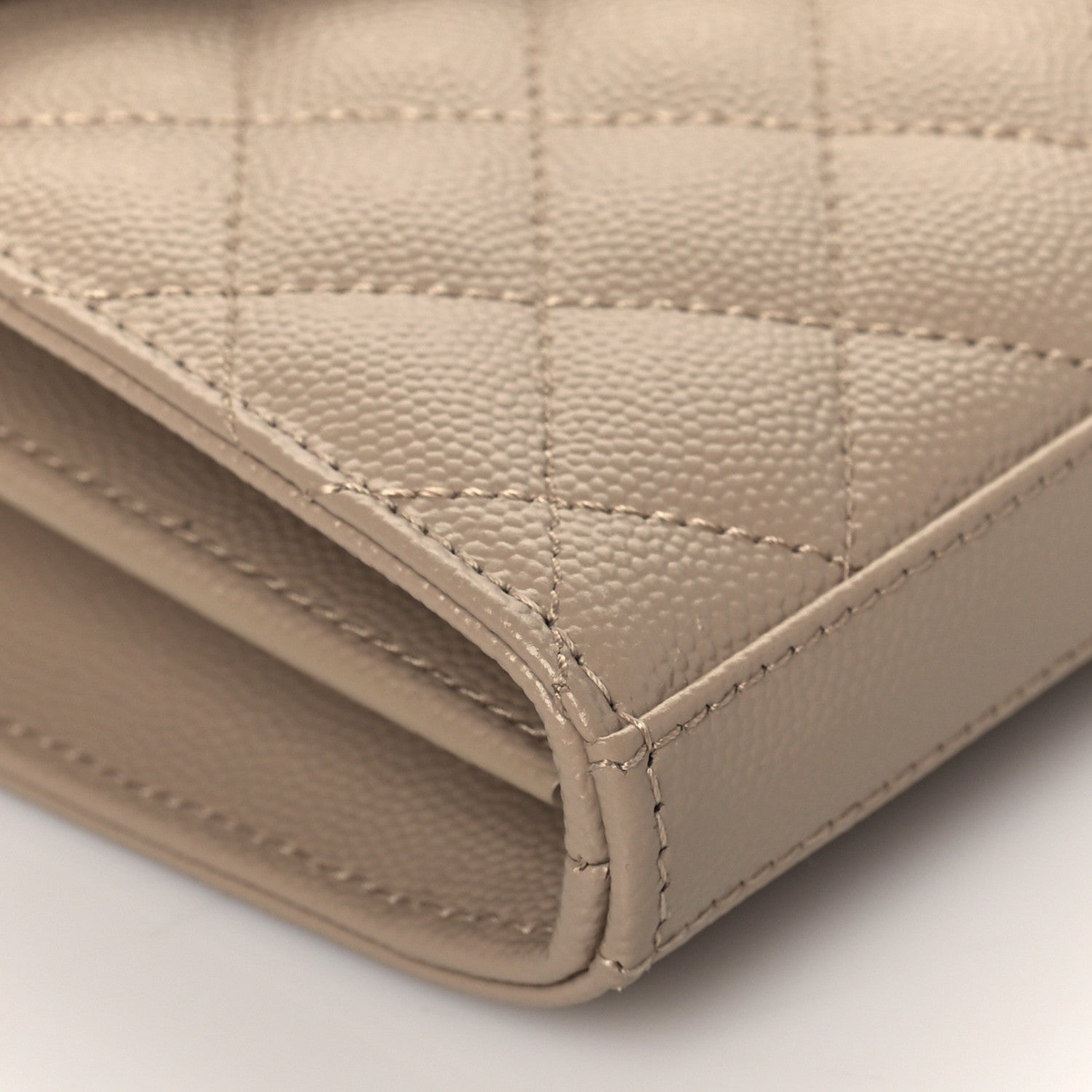 Saint Laurent Grain De Poudre Mixed Matelasse Triquilt Monogram Chain Wallet Dark Beige 8 of 10