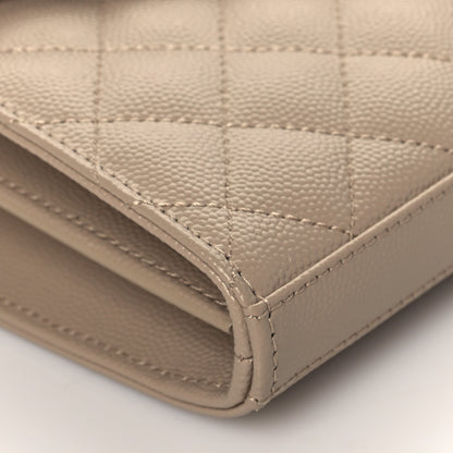 Saint Laurent Grain De Poudre Mixed Matelasse Triquilt Monogram Chain Wallet Dark Beige 8 of 10