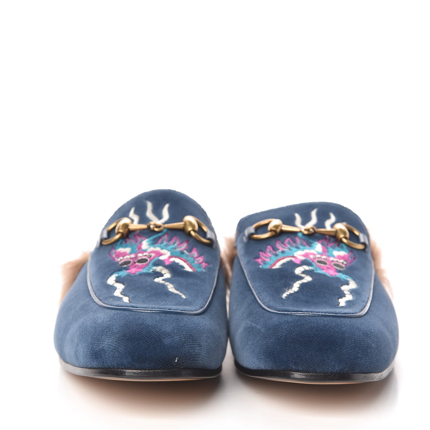 Velvet Fur Dragon Embroidered Mens Princetown Slippers 7 Zaffre Dark Zaffre